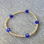 14K Gold Filled Evil Eye Protection Bracelet for Women - Dainty Waterproof - Tarnish Free Jewelry