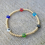 14K Gold Filled Evil Eye Protection Bracelet for Women - Dainty Waterproof - Tarnish Free Jewelry