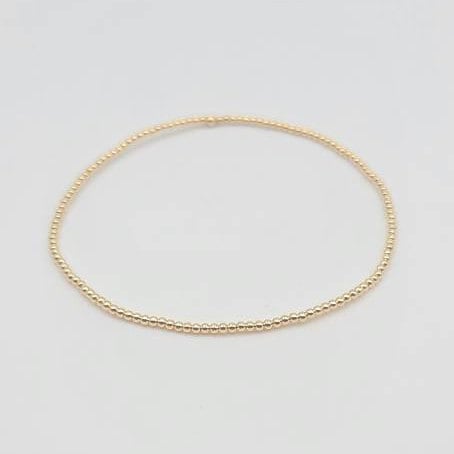 14K Gold Filled Beaded Anklet - 2 mm Beads Stretch Cord Tarnish-Free Waterproof Jewelry for Women