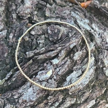 14K Gold Filled Beaded Anklet - 2 mm Beads Stretch Cord Tarnish-Free Waterproof Jewelry for Women