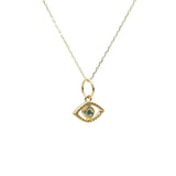 Evil Eye Necklace 14k Solid Gold Turquoise Diamond & Cable Chain