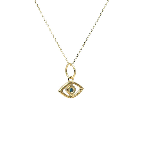 Spiritual Protection EVIL EYE NECKLACE, 14k Solid Gold Turquoise Diamond & Cable Chain Pendant Necklace