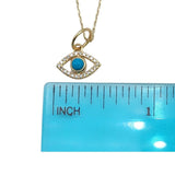 Evil Eye Necklace 14k Solid Gold Turquoise Diamond & Cable Chain