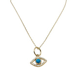 Evil Eye Necklace 14k Solid Gold Turquoise Diamond & Cable Chain