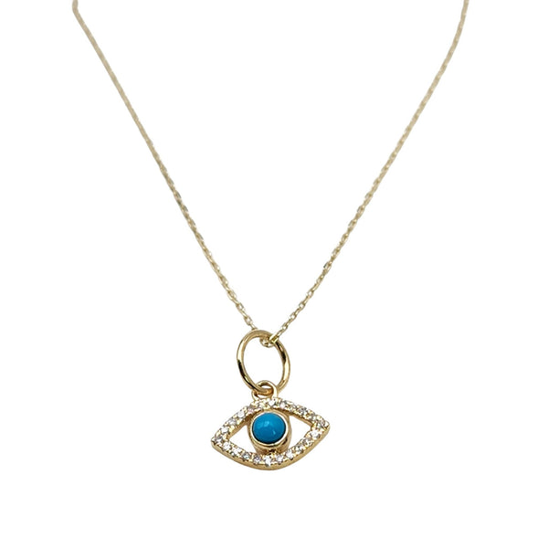 Spiritual Protection EVIL EYE NECKLACE, 14k Solid Gold Turquoise Diamond & Cable Chain Pendant Necklace