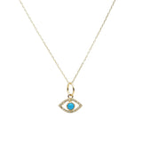 Spiritual Protection EVIL EYE NECKLACE, 14k Solid Gold Turquoise Diamond & Cable Chain Pendant Necklace