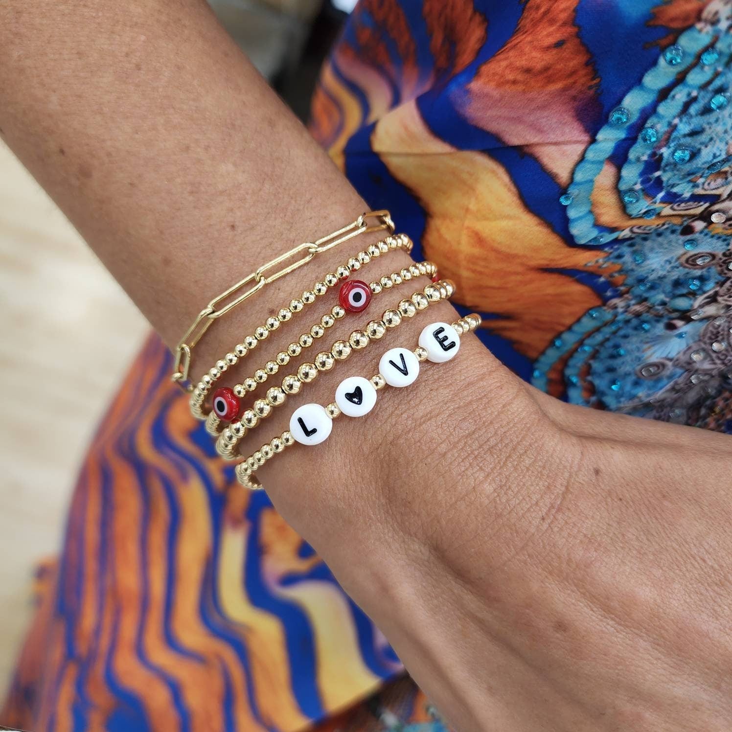 14K Gold Filled Evil Eye Protection Bracelet for Women - Dainty Waterproof - Tarnish Free Jewelry