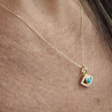 Evil Eye Necklace 14k Solid Gold Turquoise Diamond & Cable Chain