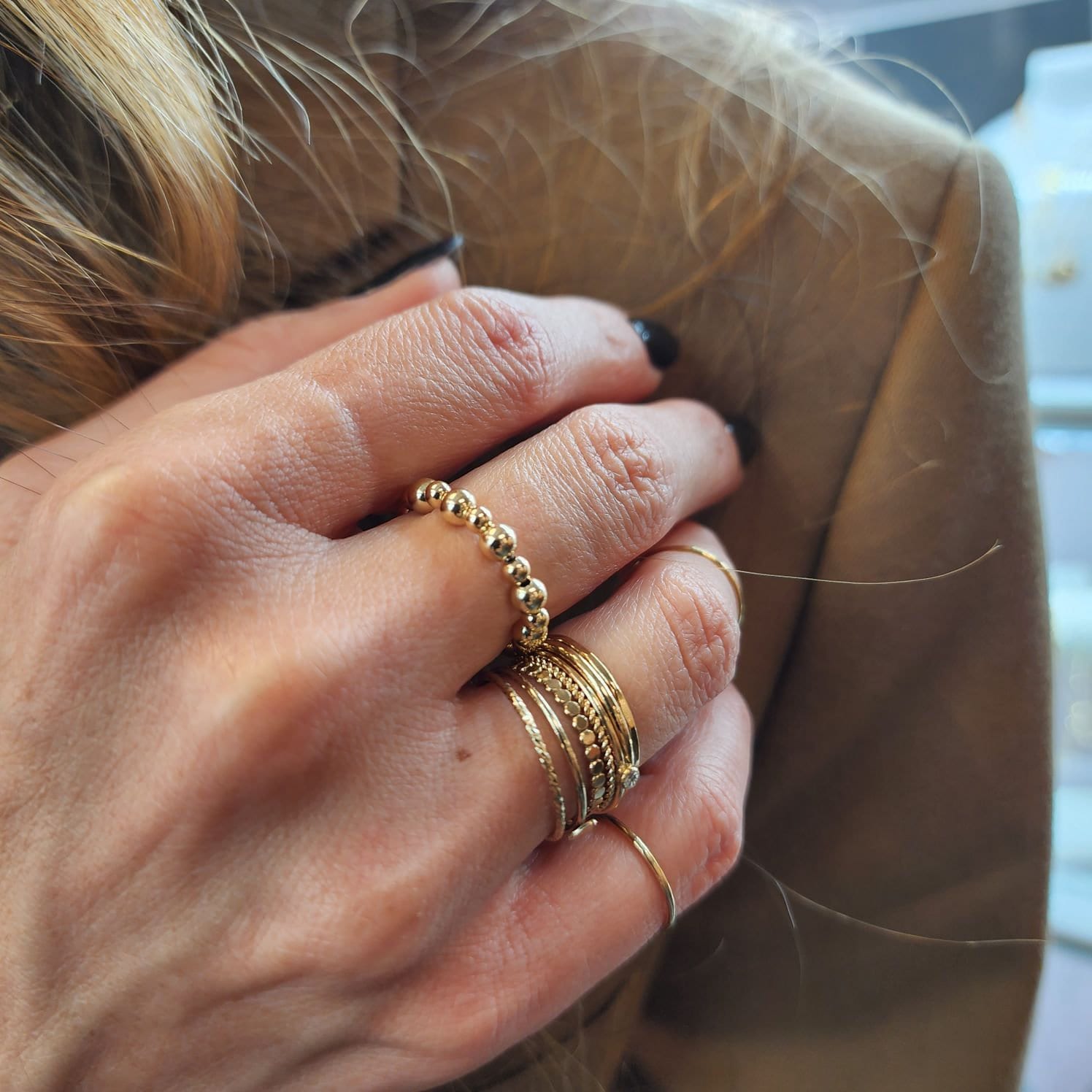 Gold Filled Stacking Ring - Delicate Tarnish-Free 3mm 4mm Beaded Alternating Pattern Stretch Fit Ring