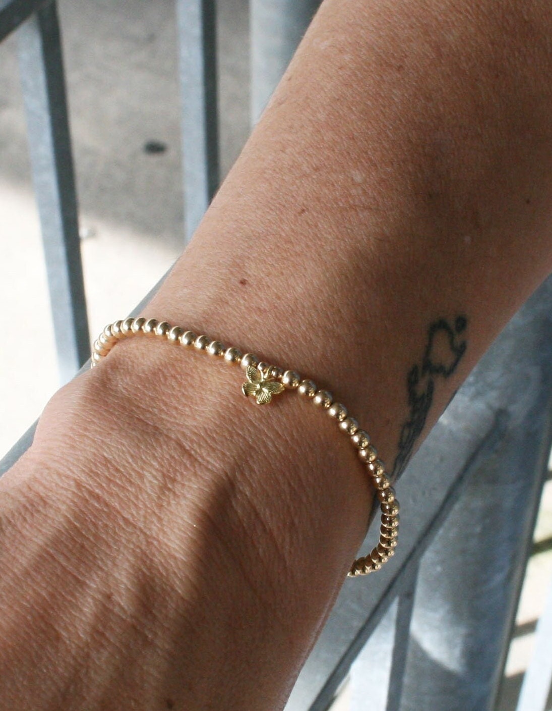 Butterfly Gold Filled Bracelet, Isabella Celini, Gold Filled Beads, Stretch Stacking Bracelet, Boho Chic, Gift for Women, Nature Jewelry