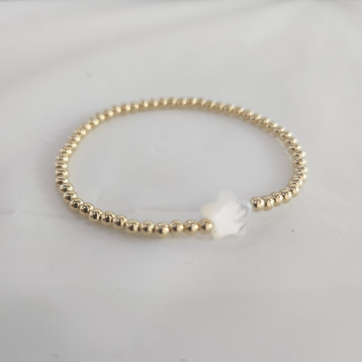 Mother of Pearl Star Gold Filled Beaded, Isabella Celini, Stretch Stacking Bracelet, Gift For Her, Dainty Heart Bracelet
