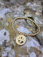 Evil Eye Charm with Gold Filled Beads, Isabella Celini, Gold Filled Beads, Stretch Stacking Bracelet, Boho Chic, Gift for Women