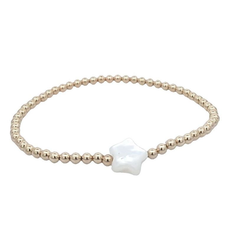 Mother of Pearl Star Gold Filled Beaded, Isabella Celini, Stretch Stacking Bracelet, Gift For Her, Dainty Heart Bracelet
