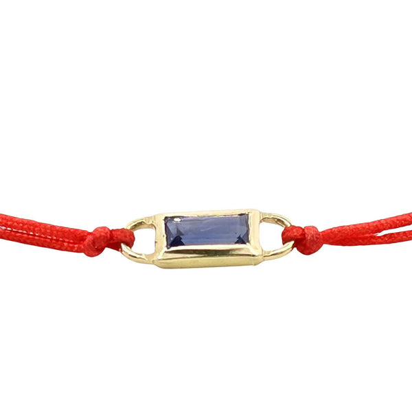 Red String Cord Bracelet with 14kt Solid Gold Sapphire  Pendant