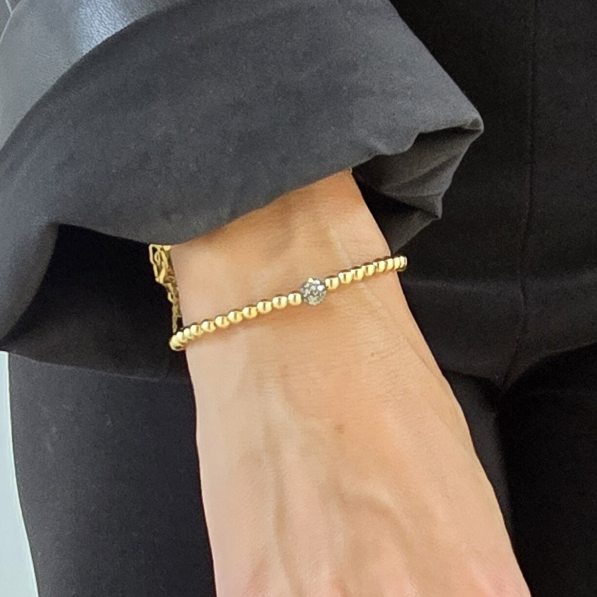Cubic Zirconia Pave Ball Gold Filled Bracelet For Ladies Wear - Stretch Stacking Boho Chic Bracelet