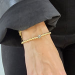 Gold Filled Bracelet – Cubic Zirconia Pave Ball, Stretchy Boho Chic