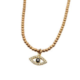 Dainty Gold Filled Beaded Necklace with Evil Eye Charm  for Women