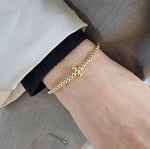 Delicate Gold Filled Stacking Bracelet - Stretch Beaded Shiny Cross Pendant for Women