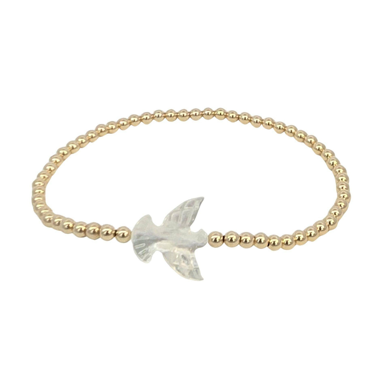 Dainty 14kt Gold Filled Pigeon Mother of Pearl Stretch Bracelet - Tarnish Free Jewelry