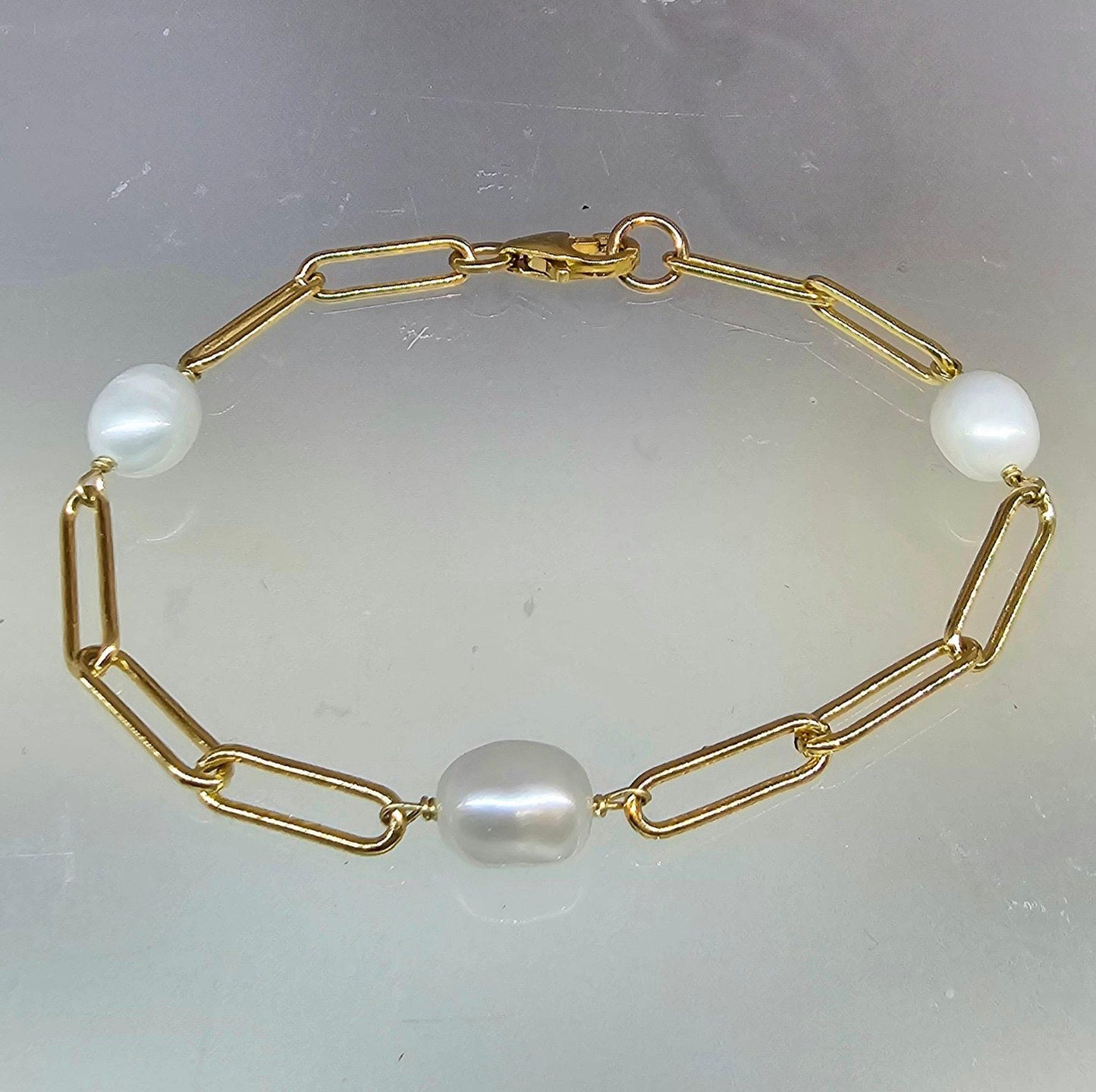 Pearl PAPER CLIP Stacking BRACELET  14kt Gold Filled Bohemian Bracelet For Women
