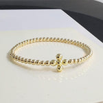 Delicate Gold Filled Stacking Bracelet - Stretch Beaded Shiny Cross Pendant for Women