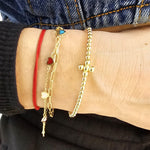 Delicate Gold Filled Stacking Bracelet - Stretch Beaded Shiny Cross Pendant for Women