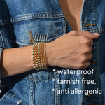 Delicate Gold Filled Stacking Bracelet - Stretch Beaded Shiny Cross Pendant for Women