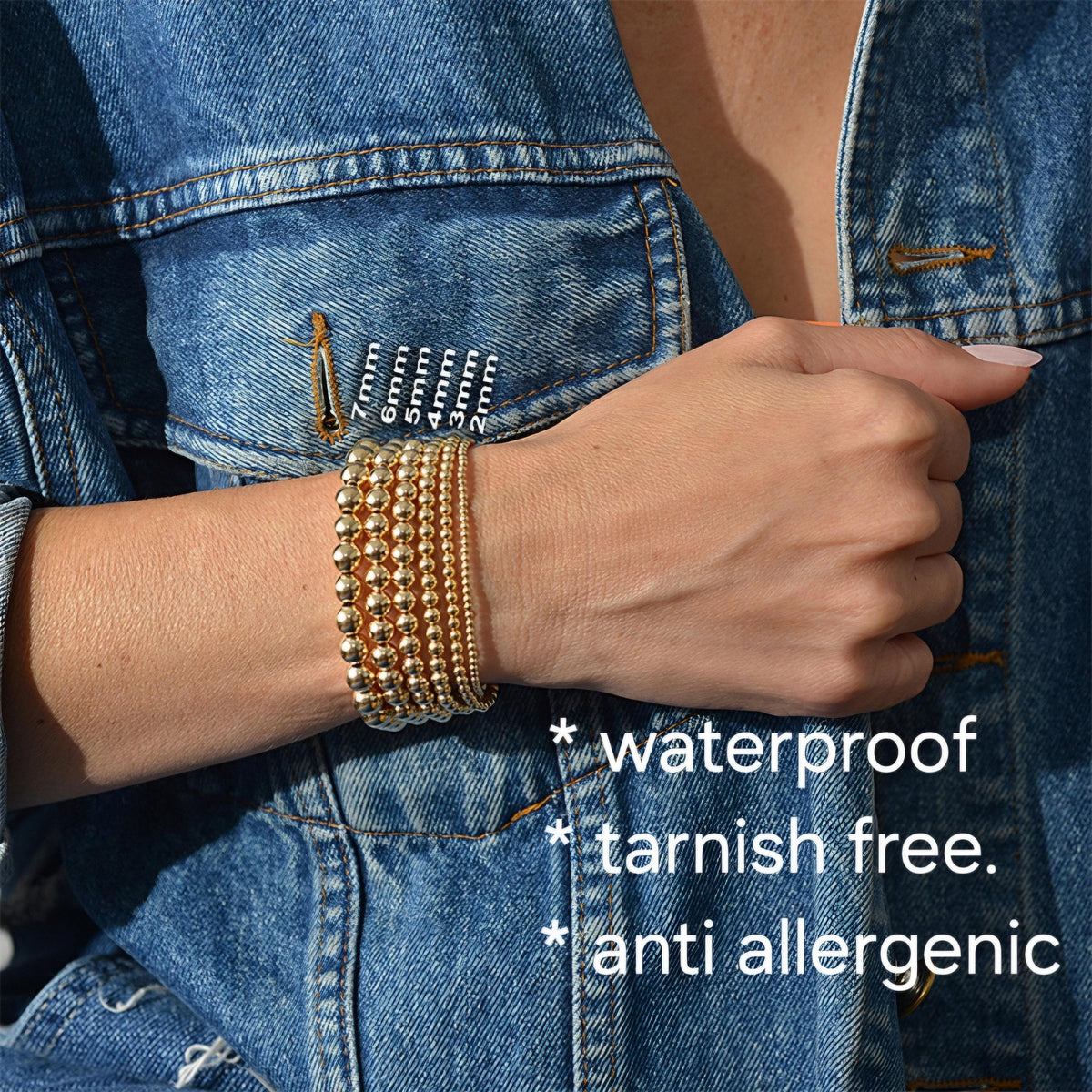 Delicate Gold Filled Stacking Bracelet - Stretch Beaded Shiny Cross Pendant for Women