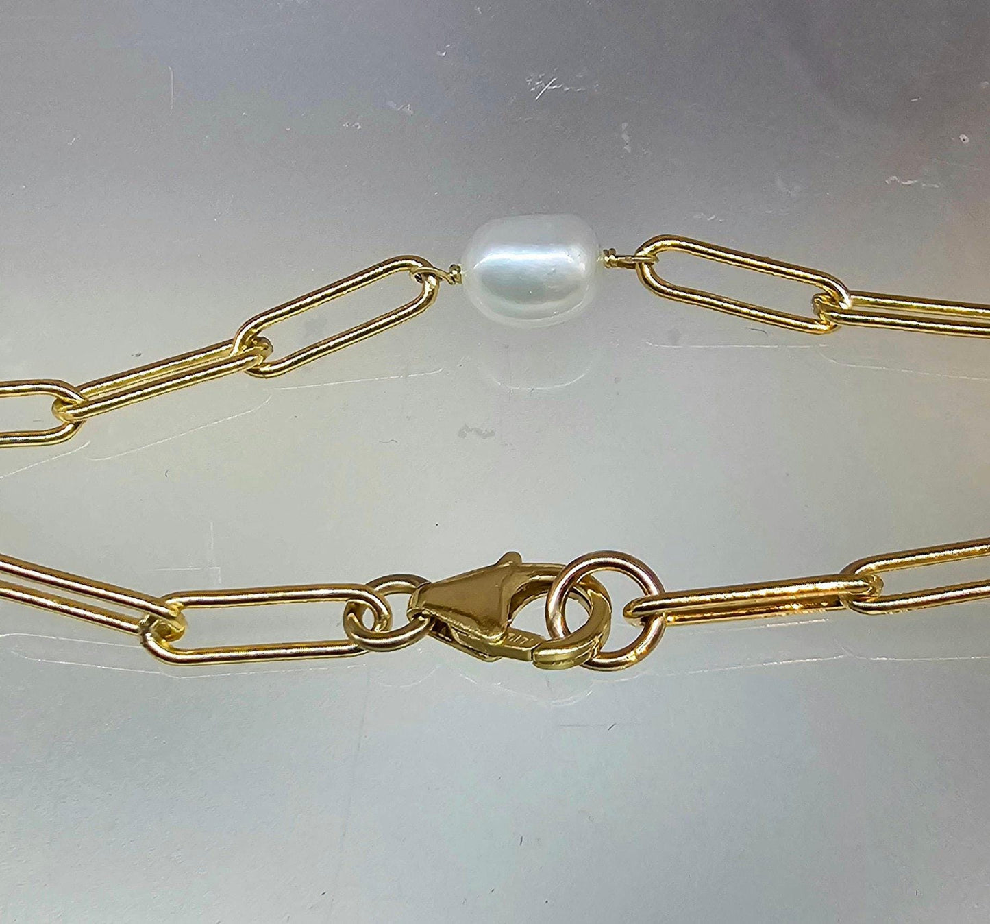 Pearl PAPER CLIP Stacking BRACELET  14kt Gold Filled Bohemian Bracelet For Women