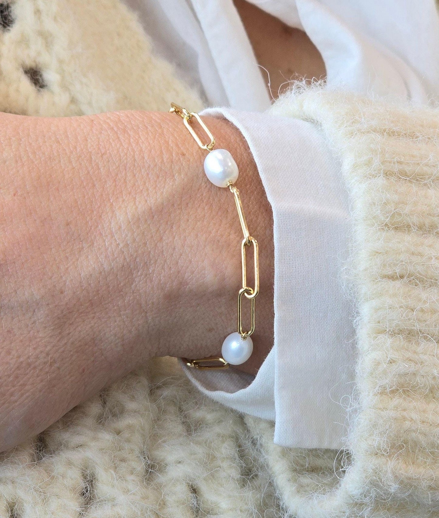 Pearl PAPER CLIP Stacking BRACELET  14kt Gold Filled Bohemian Bracelet For Women