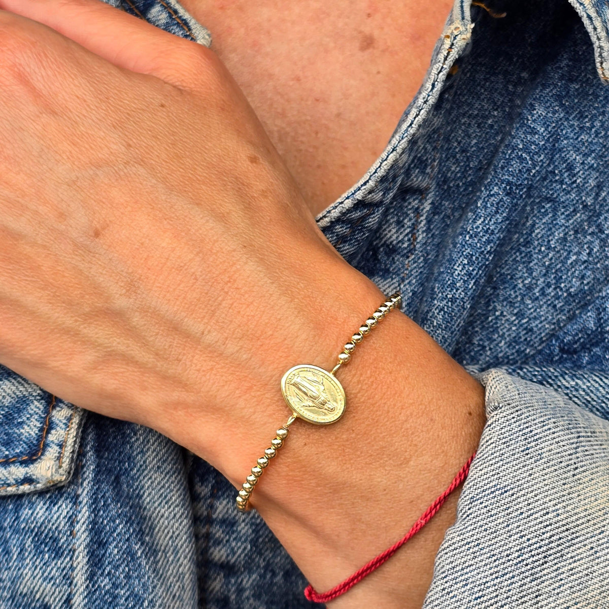 Gold Filled Miraculous Medal Bracelet - Delicate Beads, Adjustable