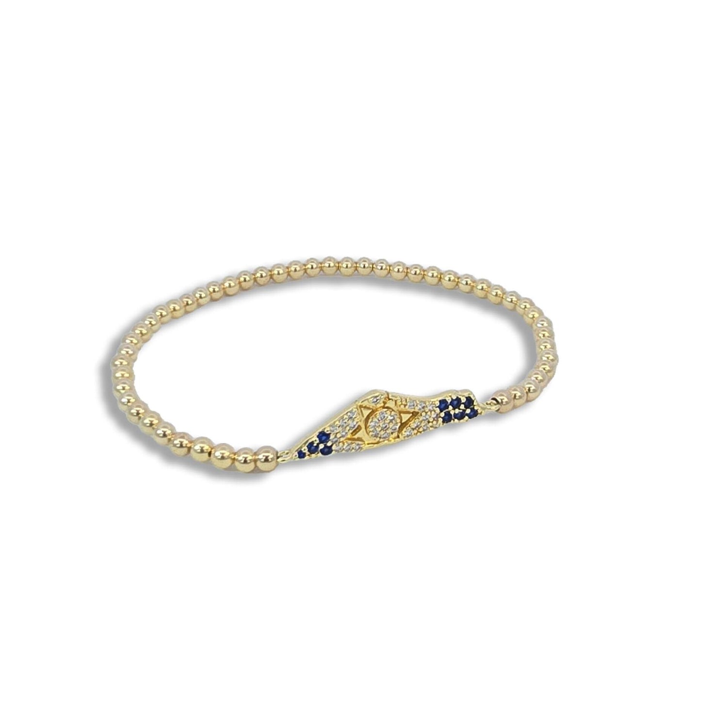 Gold Filled Beaded Israel Map  Star of David Bracelet - Jewish Beaded Stackable Stretch Pendant