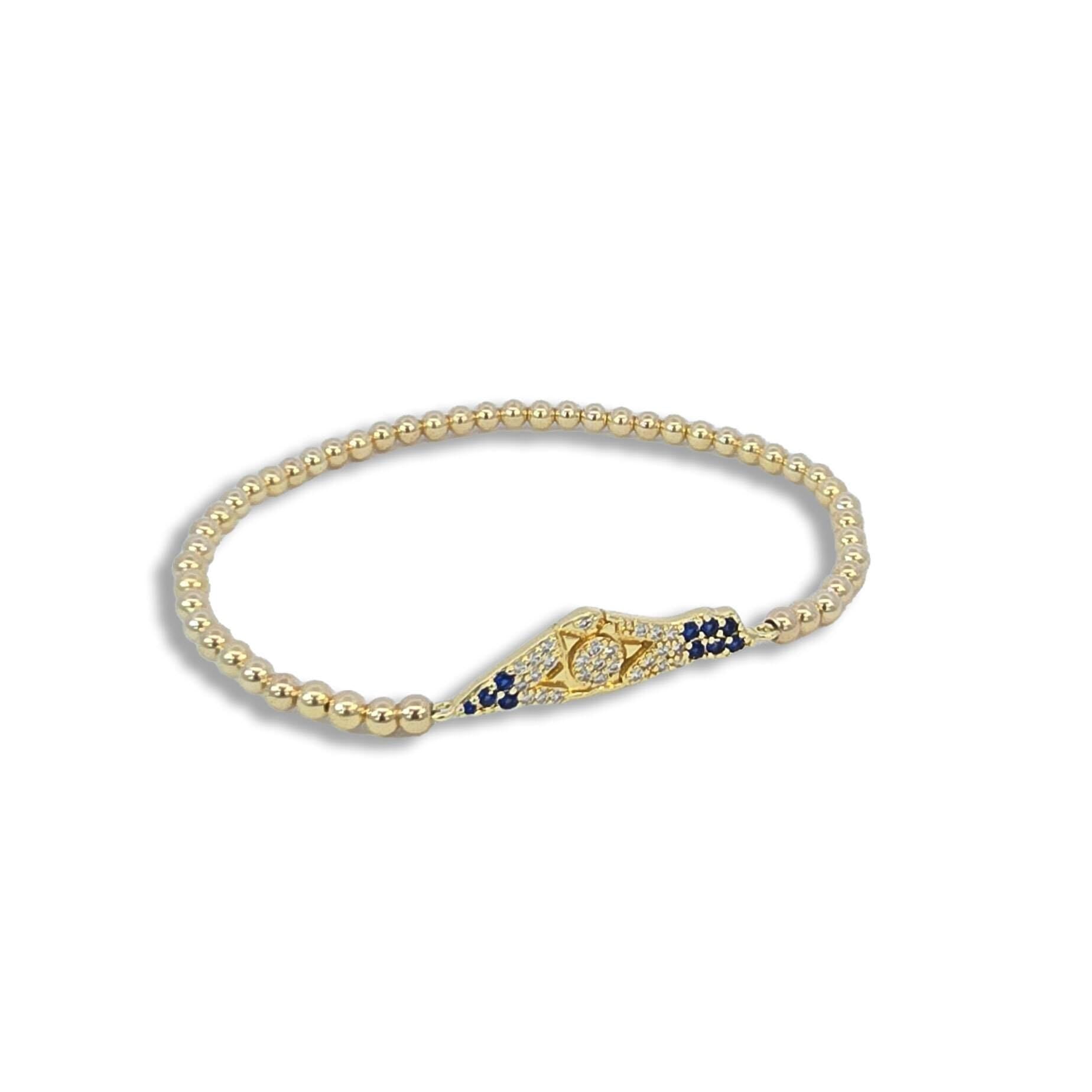 Gold Filled Beaded Israel Map Star of David Bracelet - Jewish Beaded Stackable Stretch Pendant