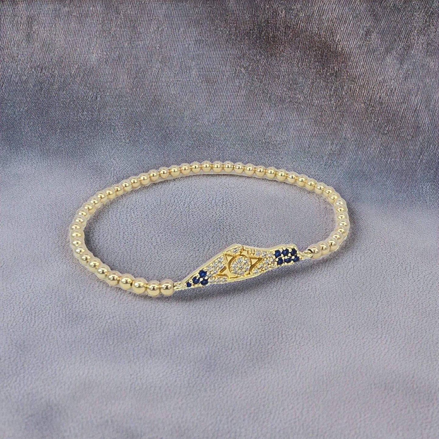 Gold Filled Beaded Israel Map  Star of David Bracelet - Jewish Beaded Stackable Stretch Pendant