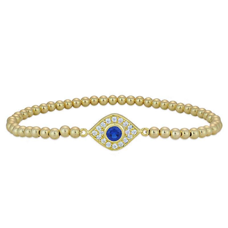 Gold Evil Eye Protection Bracelet - Stretchy Good Luck Stacking Bracelet for Women