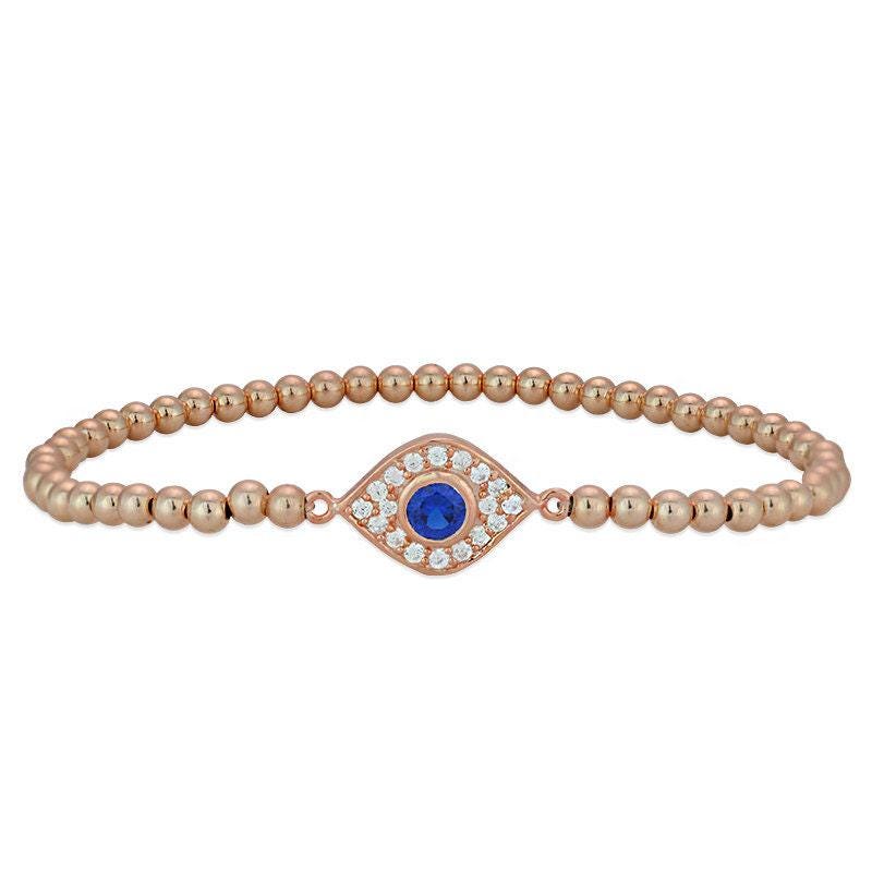 Gold Evil Eye Protection Bracelet - Stretchy Good Luck Stacking Bracelet for Women