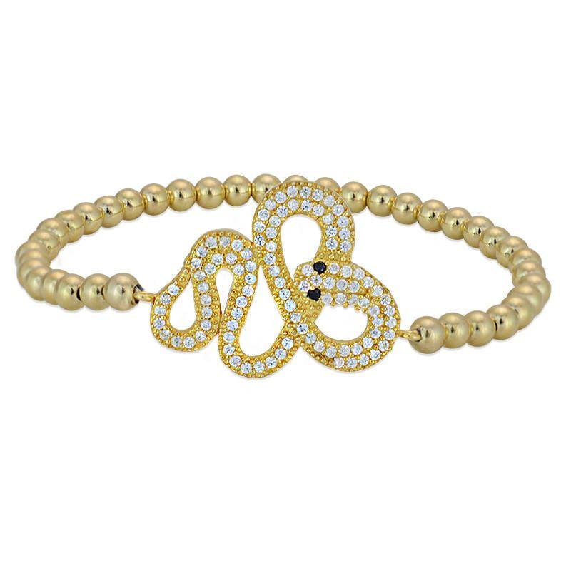 Gold Filled Snake Bracelet - Stretch Beaded Stacking Bracelet for Women
