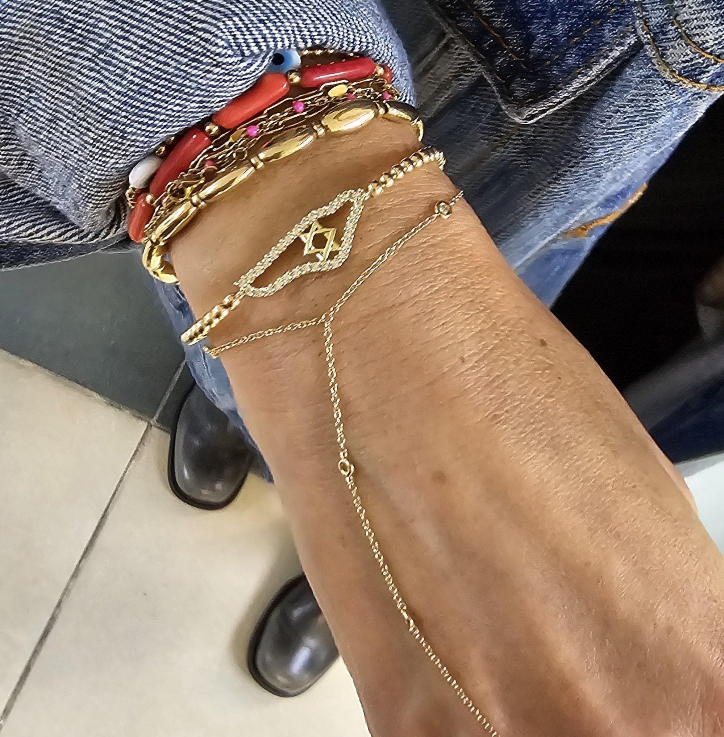 Jewish Bracelet with Gold Filled Beads and Israel Map Charm - Star of David Bracelet for Women