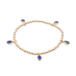 Gold Filled Beaded Charm Bracelet for Women - Cubic Zirconia Tear Drop Round and Square Charms