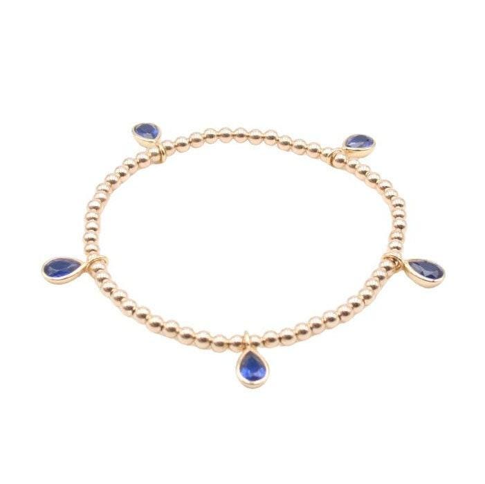 Gold Filled Beaded Charm Bracelet for Women - Cubic Zirconia Tear Drop Round and Square Charms