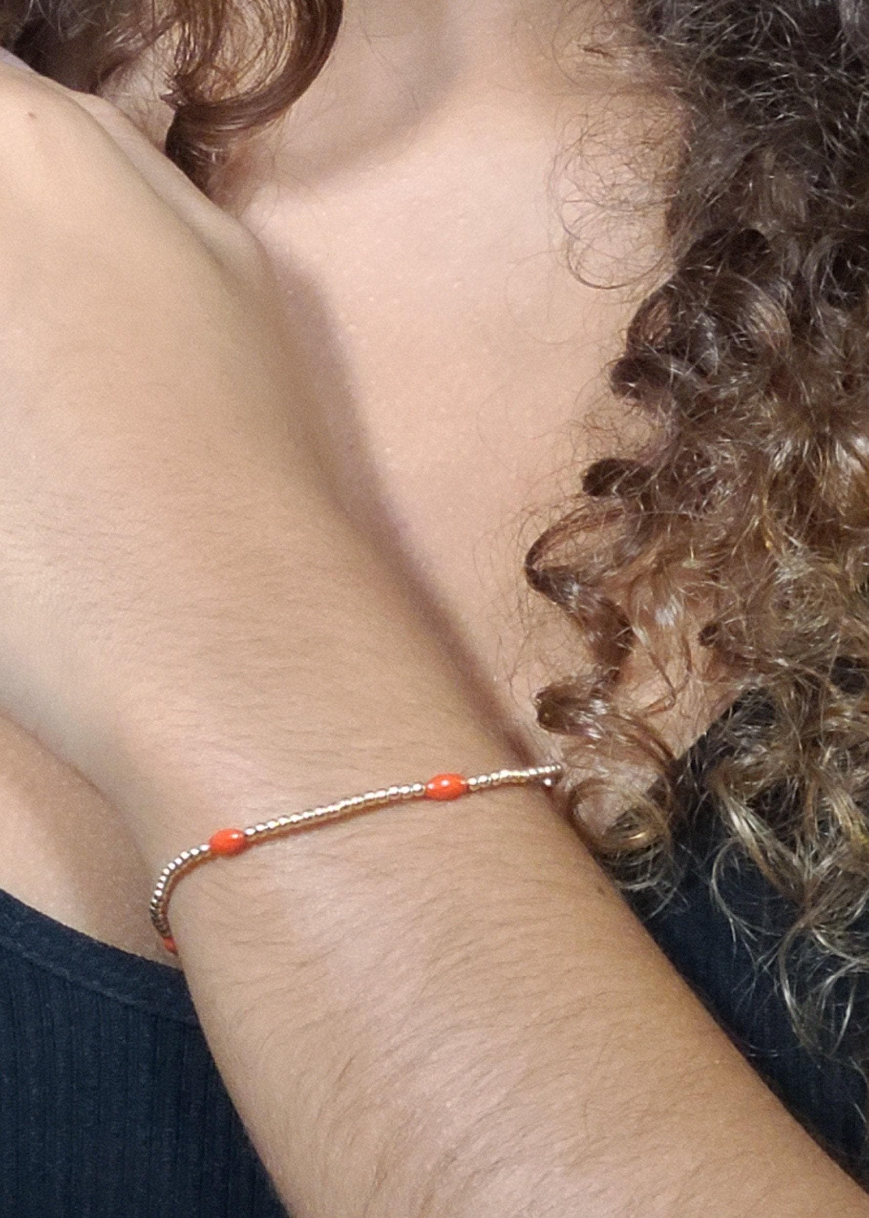 Coral Beaded Bracelet: Gold Filled Stackable Style (Adjustable)