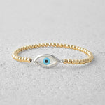 Gold Filled Evil Eye Bracelet – Mother of Pearl Charm, Spiritual Protection