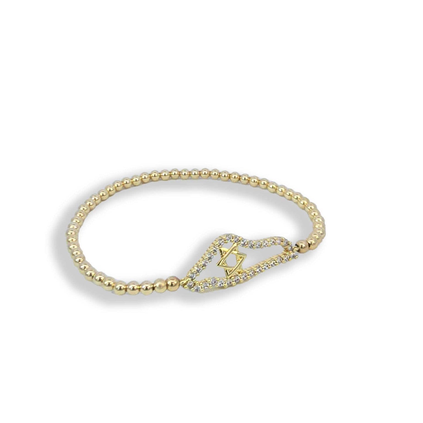 Jewish Bracelet with Gold Filled Beads and Israel Map Charm - Star of David Bracelet for Women