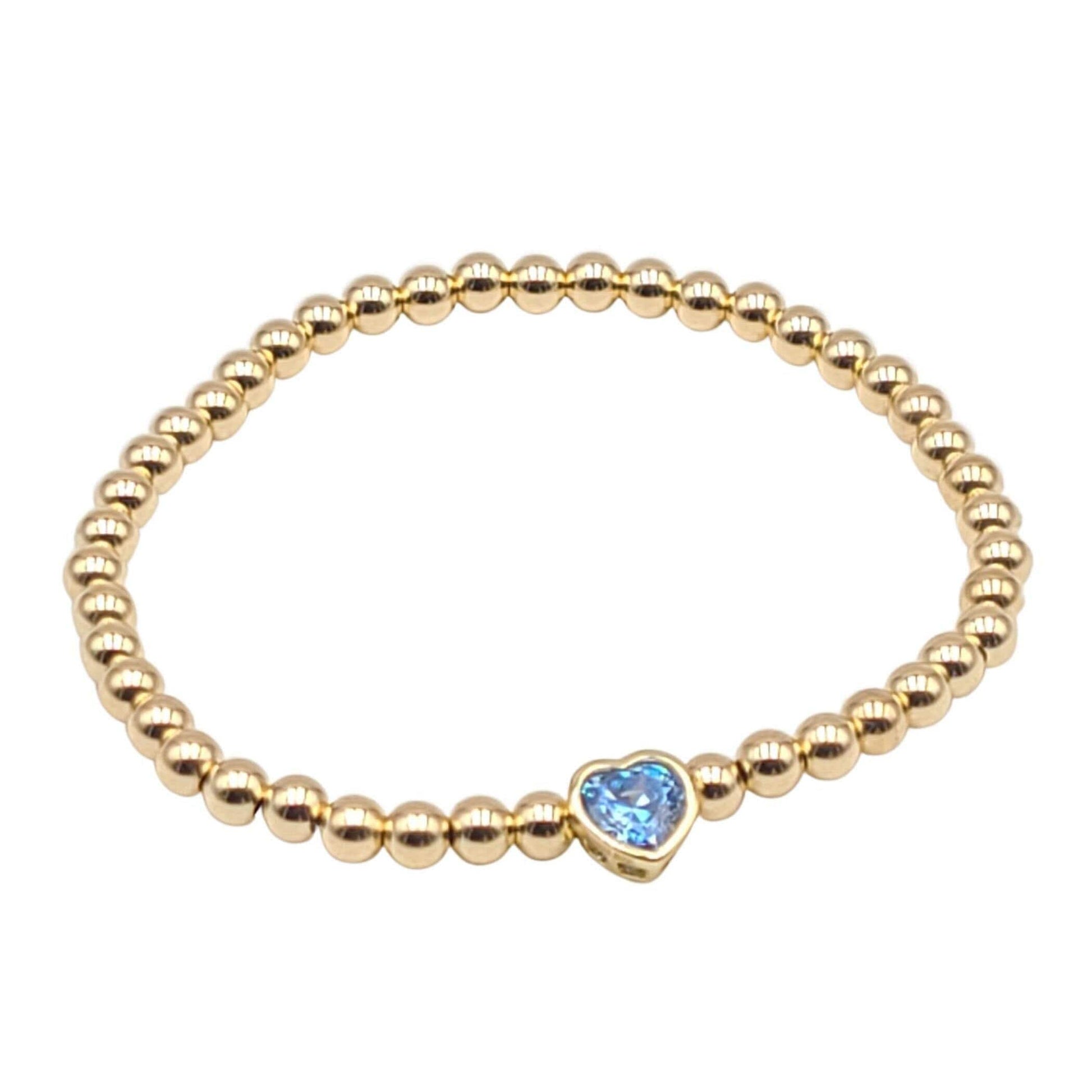 Gold Heart Stretch Bracelet with 14kt Gold Filled Beads and Sterling Silver Heart Pendant
