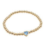 Gold Heart Stretch Bracelet with 14kt Gold Filled Beads and Sterling Silver Heart Pendant
