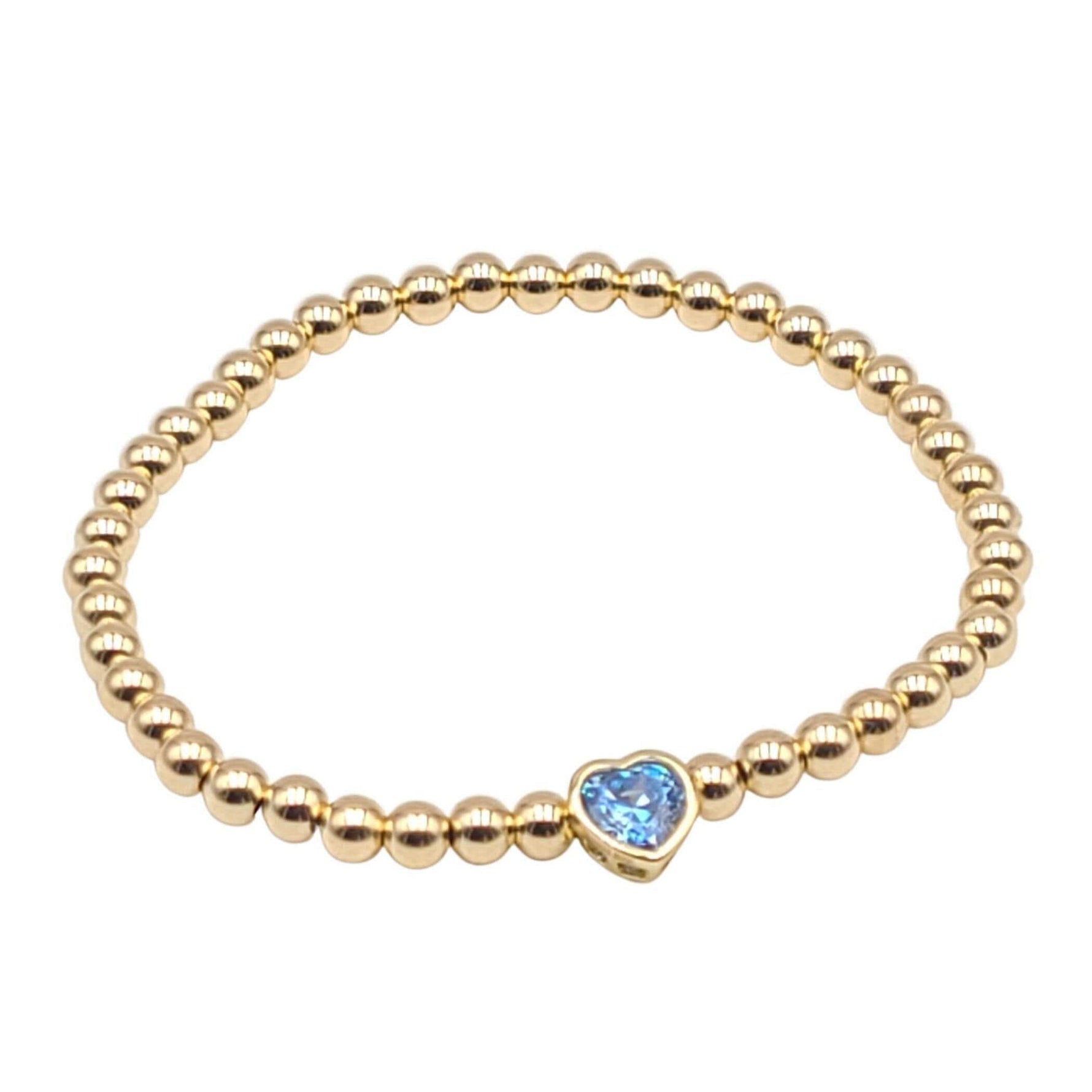 Gold Heart Stretch Bracelet with 14kt Gold Filled Beads and Sterling Silver Heart Pendant