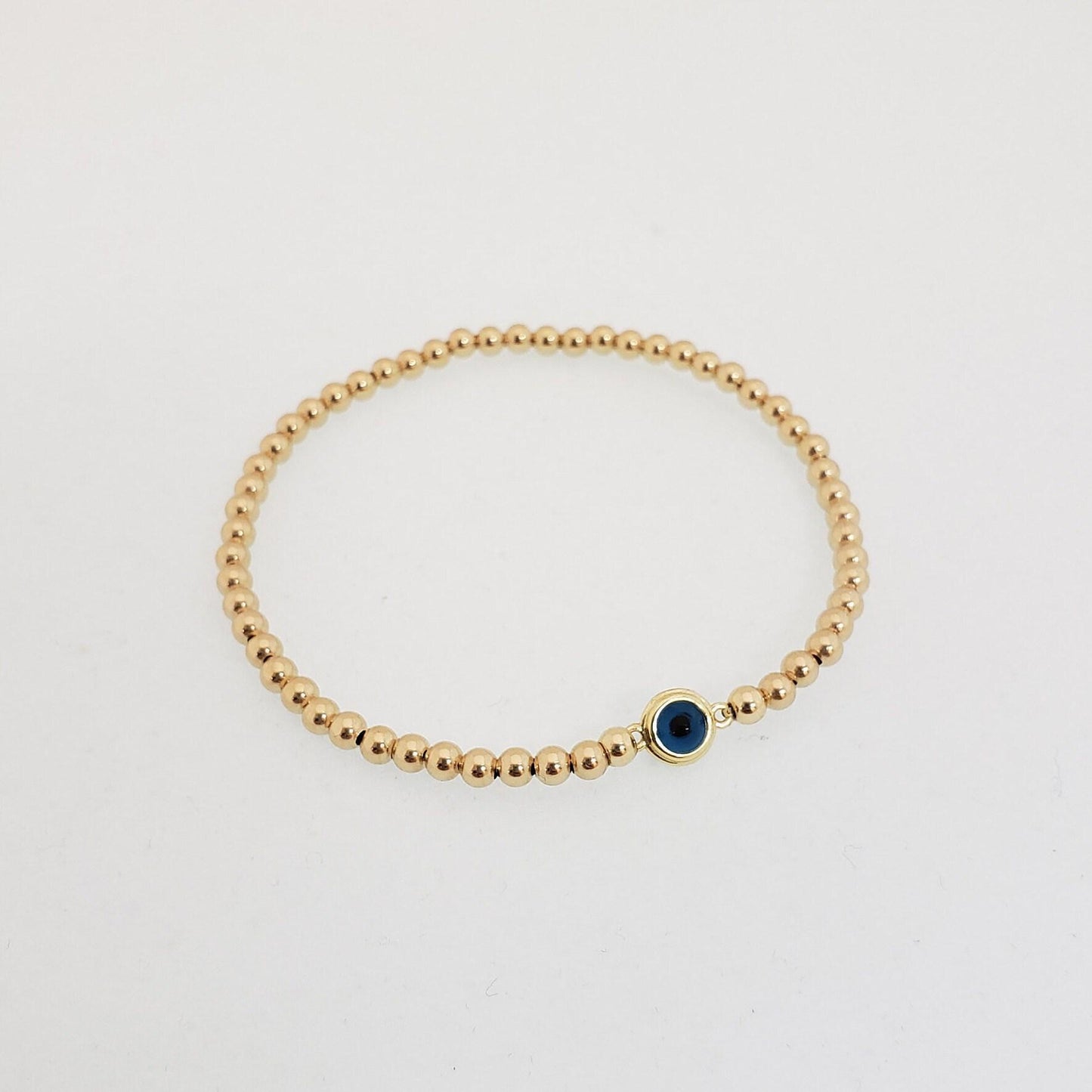 Bohemian Evil Eye Bracelet - Spiritual Stretch Gold Filled Beaded - Good Luck Jewelry - Tarnish Free