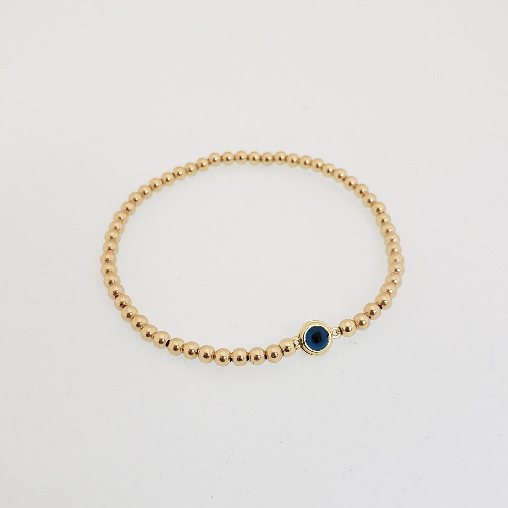 Bohemian Evil Eye Bracelet - Spiritual Stretch Gold Filled Beaded - Good Luck Jewelry - Tarnish Free