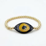 Evil Eye Protection Bracelet - Spiritual Good Luck Charm with Gold Filled Beads - Stretch Stackable Bracelet