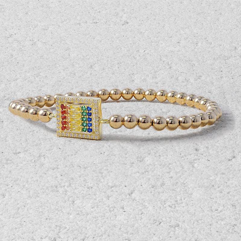 Multicolor CZ Gold Filled Beaded Stretch Bracelet